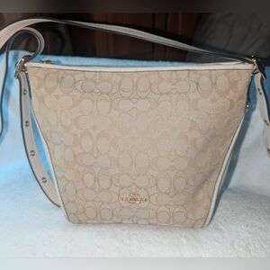 Coach Dufflette in signature jacquard with leather trim shoulder bag. 25697